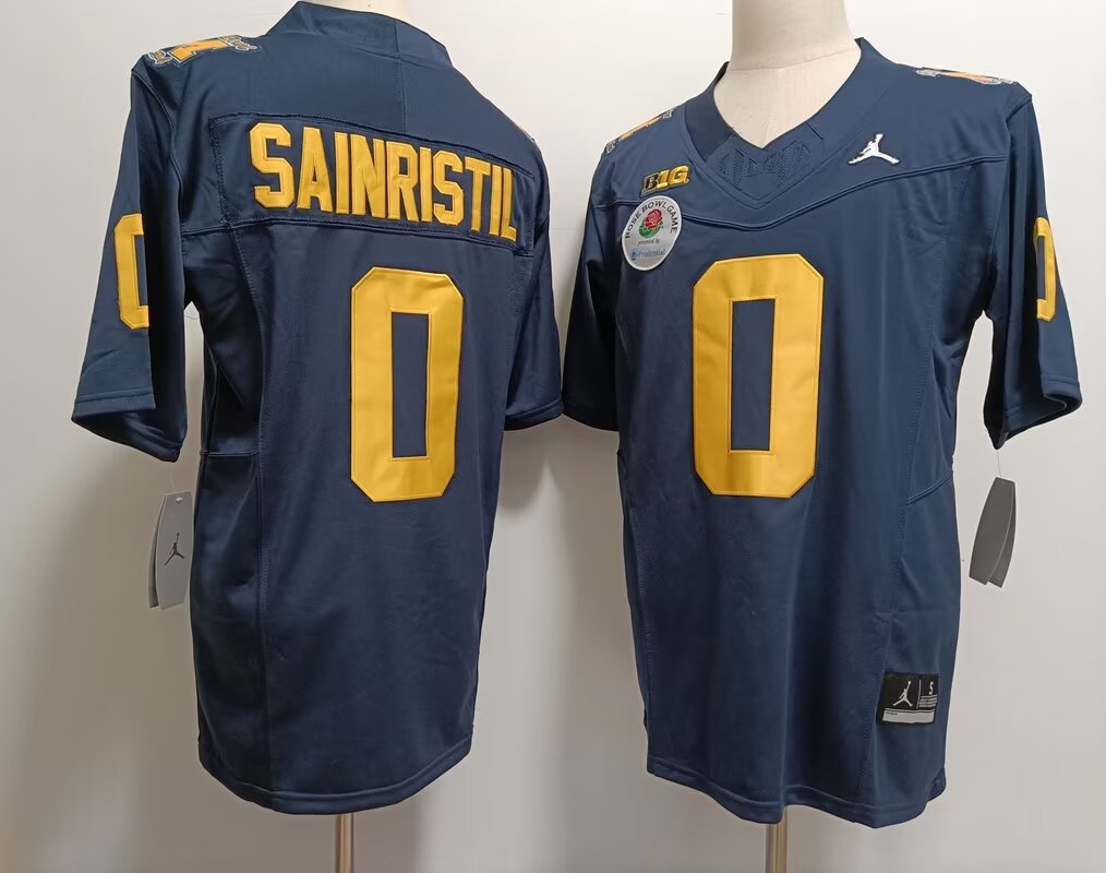 2024 NCAA Men Michigan Wolverines #0 Mike Sainristil blue nike jersey